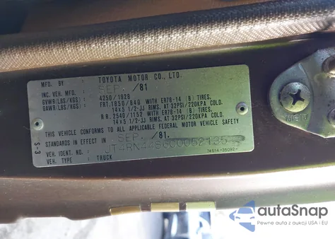 1982 Toyota Pickup 1/2 Ton Rn44 из США, поврежденный, VIN JT4RN44S6C0052135